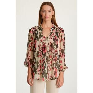 Rose + Olive Floral Sheer Blouse Plus Size 1X Boho Romantic Peasant Top Spring